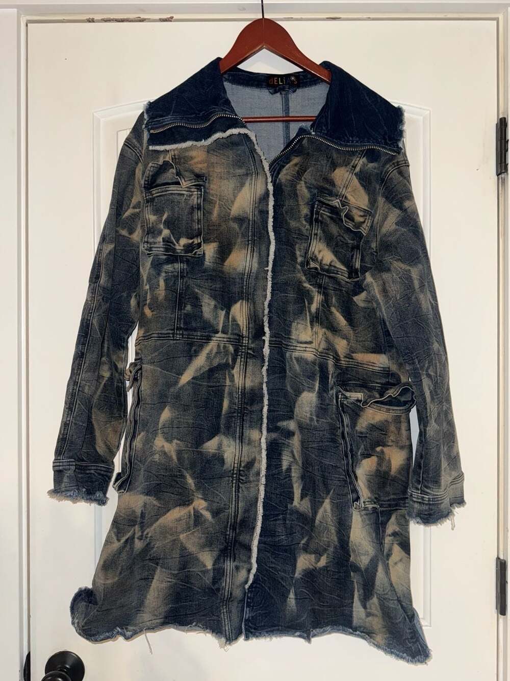 dELiA*s Vintage Acid Wash Zip-Up Denim Trench Coat Y2K